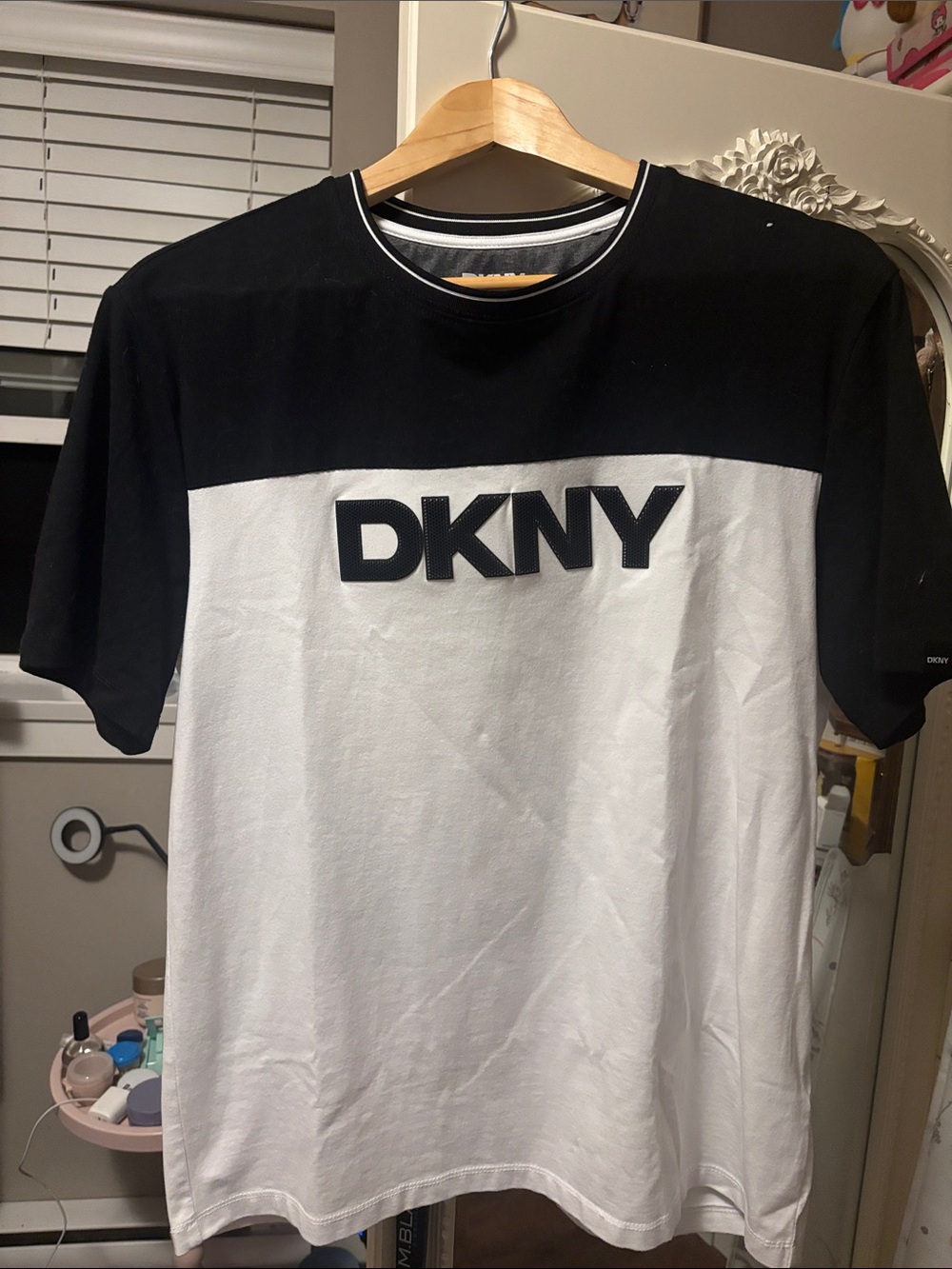 DKNY Black and White Colorblock Logo Tee